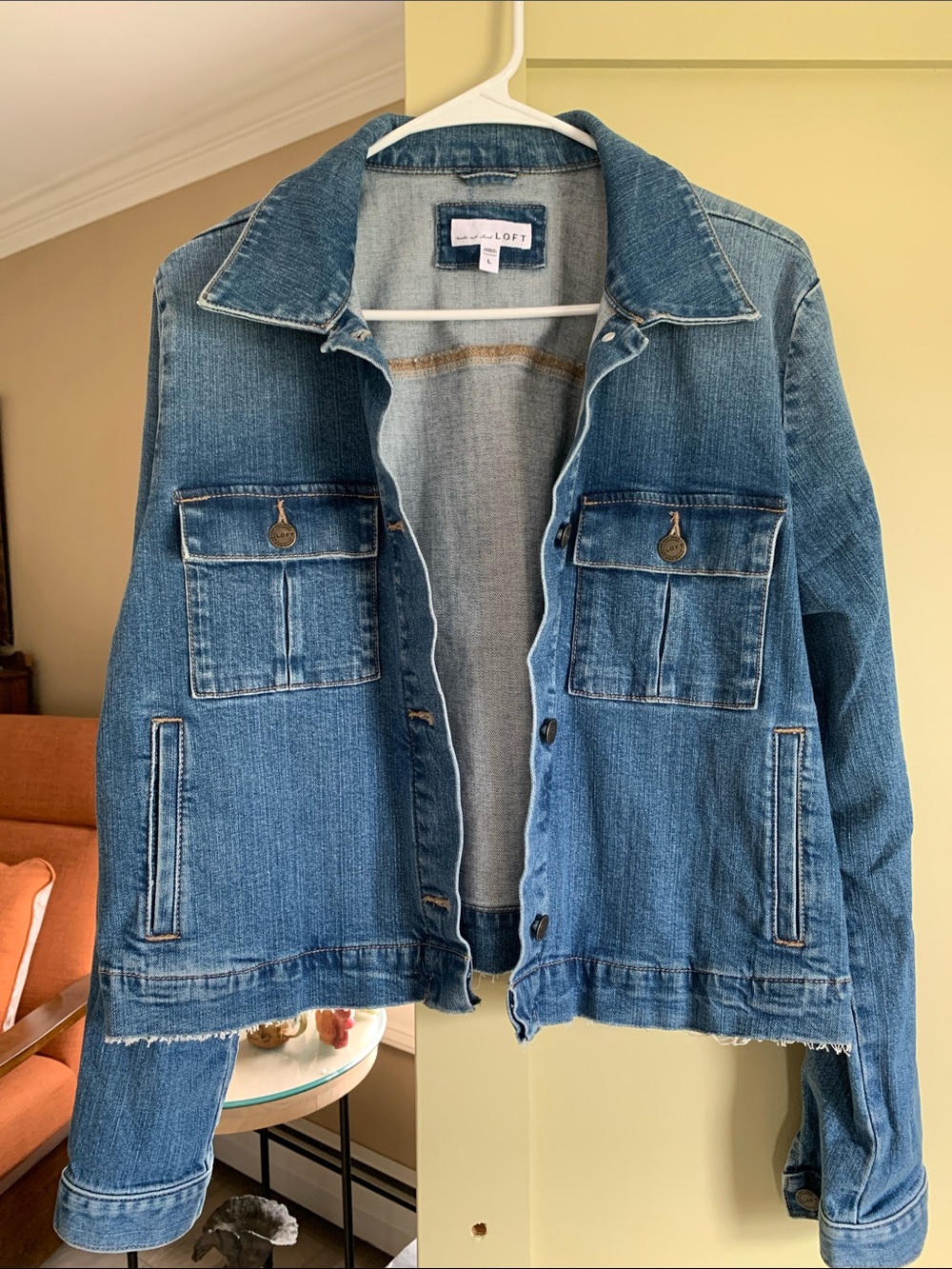 LOFT Medium Blue Denim Jacket with Chest Pockets